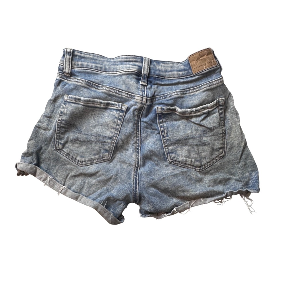 American Eagle Shorts Women 2 Blue Hi-Rise Shortie Distressed Next Level Stretch - Picture 2 of 10